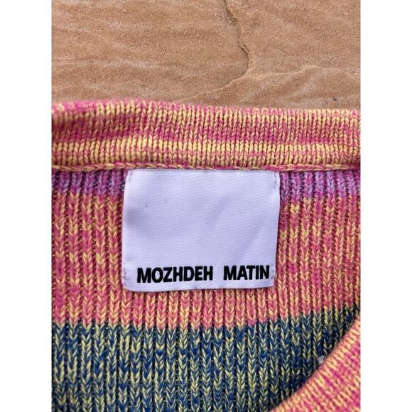 Mozhdeh Matin Multicolor Striped Short Sleeve sweater size S Y2K Look - Picture 2 of 6
